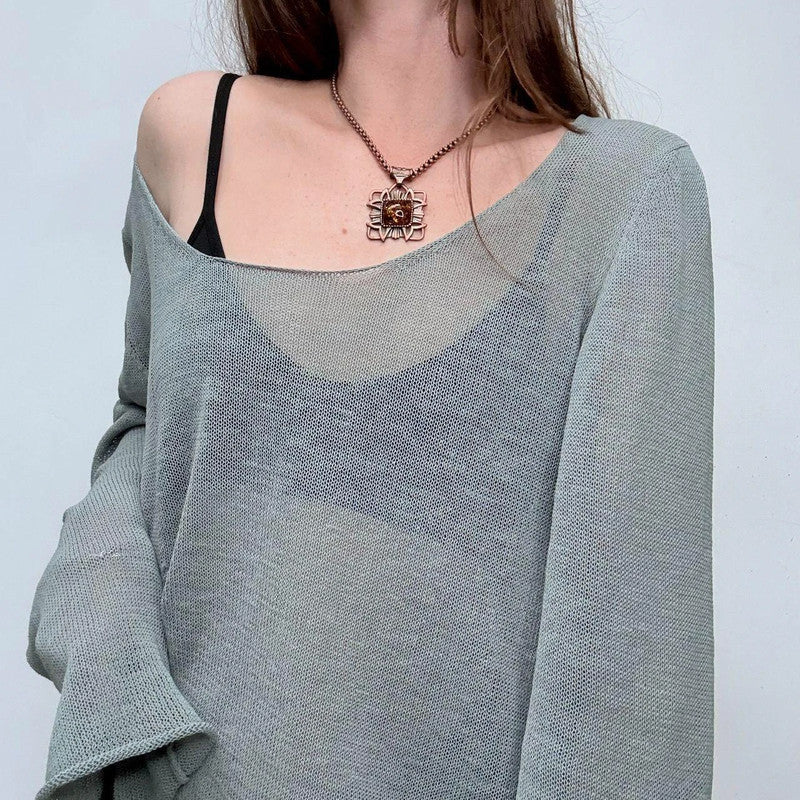 blue sheer knit asymmetric jumper