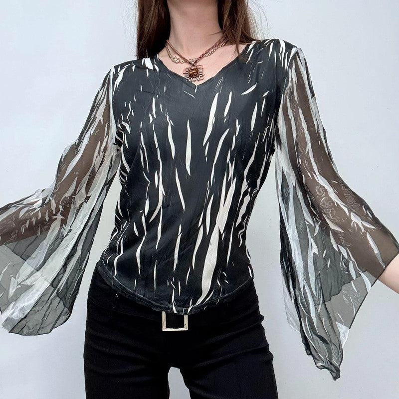 crinkle printed flared grunge top