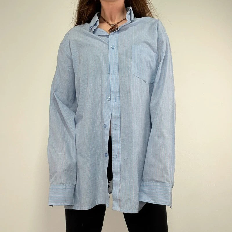 Baby blue pinstripe slouchy oversized skirt