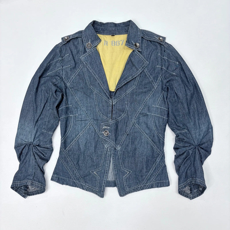 asymmetric structured denim utility jacket