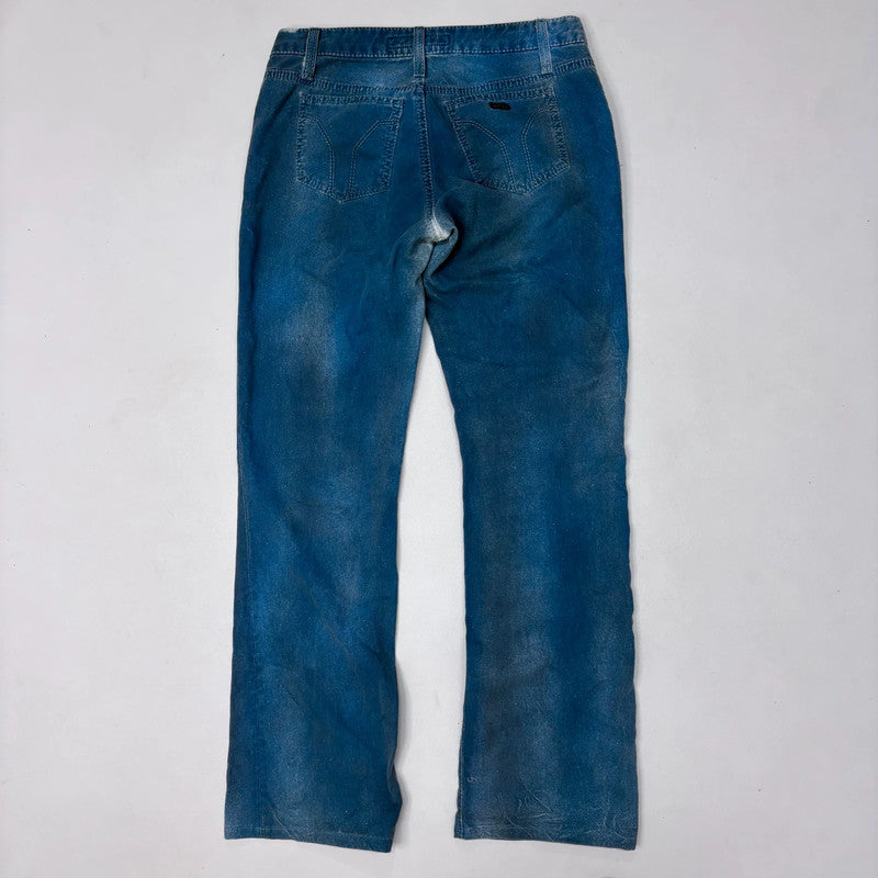 low-rise distressed blue crinkle jeans