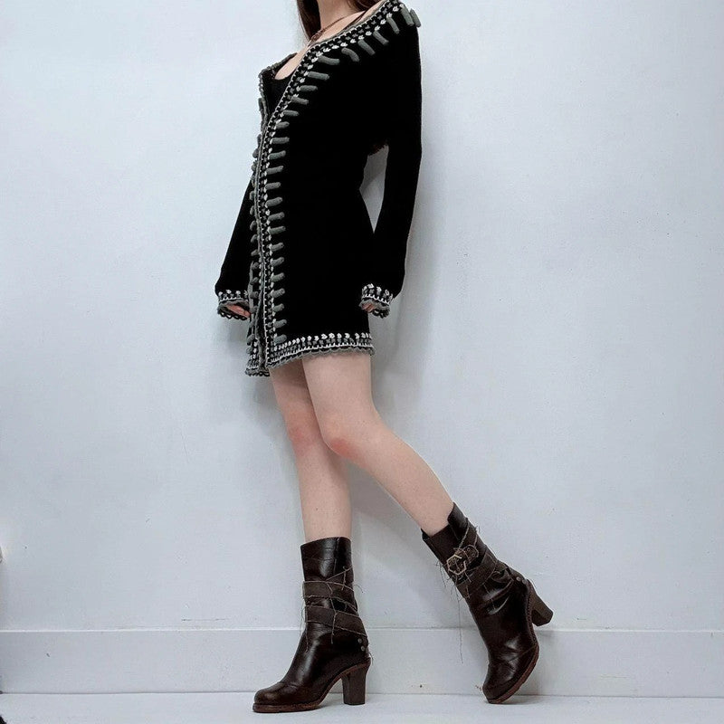 boho knitted military mini dress