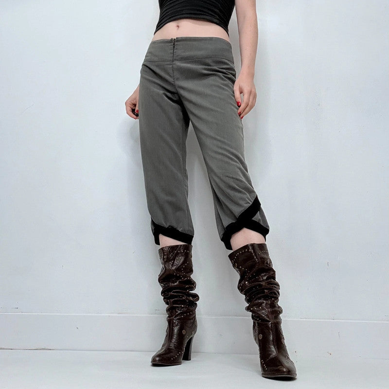grey low rise asymmetric capri pants