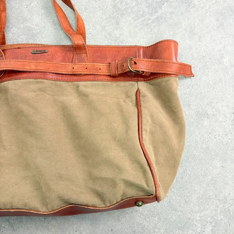 Slouchy oversized leather and canvas shoulder bag