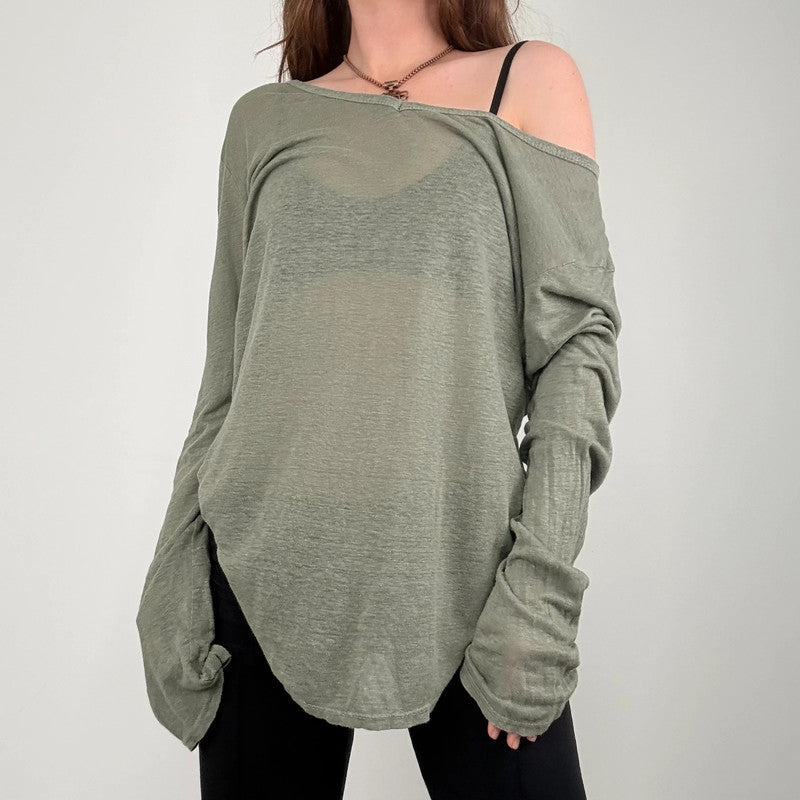 sheer khaki linen slouchy t-shirt
