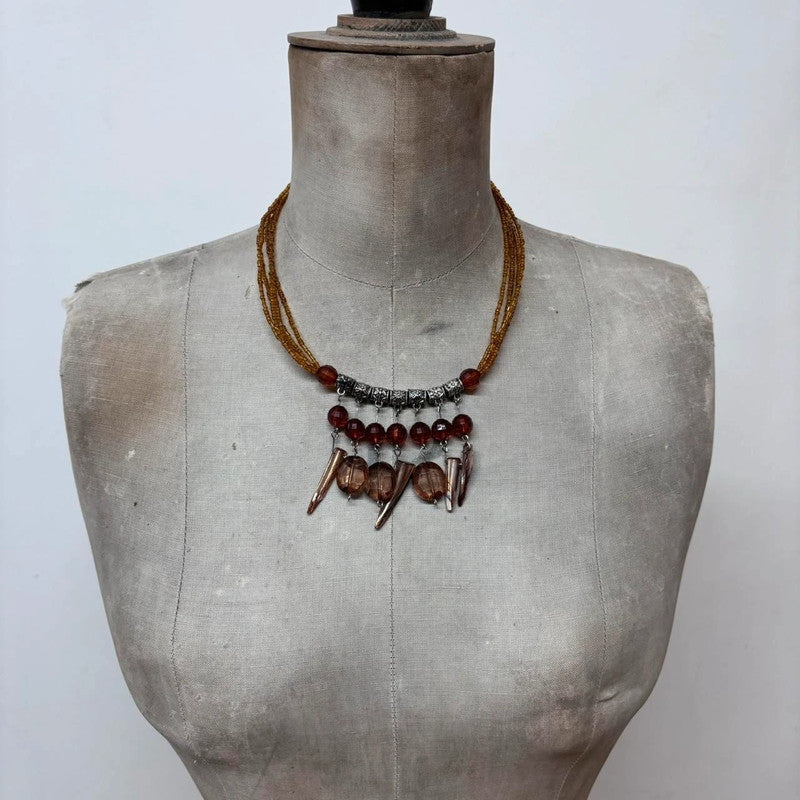 layered bead pearl charm necklace