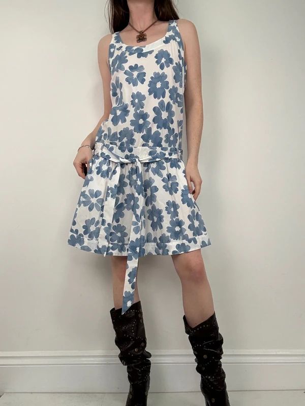 Love moschino blue cotton floral printed flared dress
