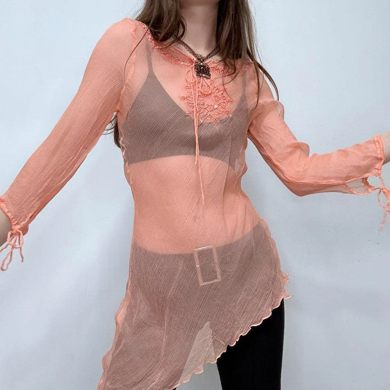 sheer silk asymmetric fairy shirt