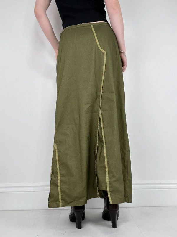 asymmetric khaki maxi skirt