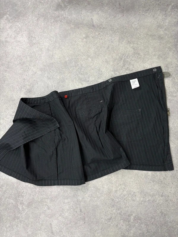 asymmetric deconstructed black pinstripe midi skirt