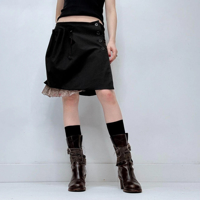 black gathered pinstripe ruffle cop copine skirt