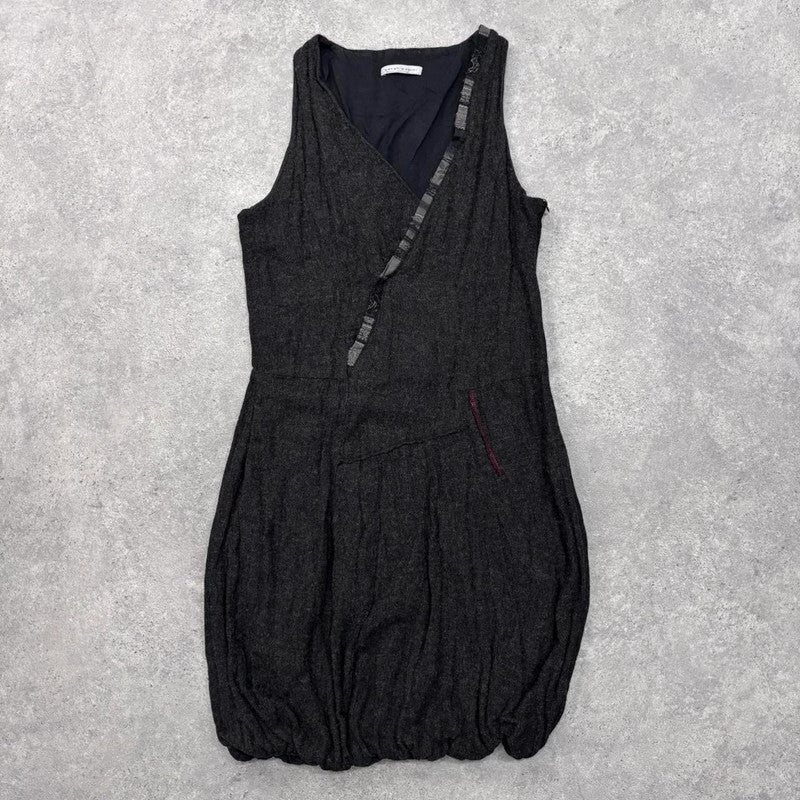 grey wool puff asymmetric dress
