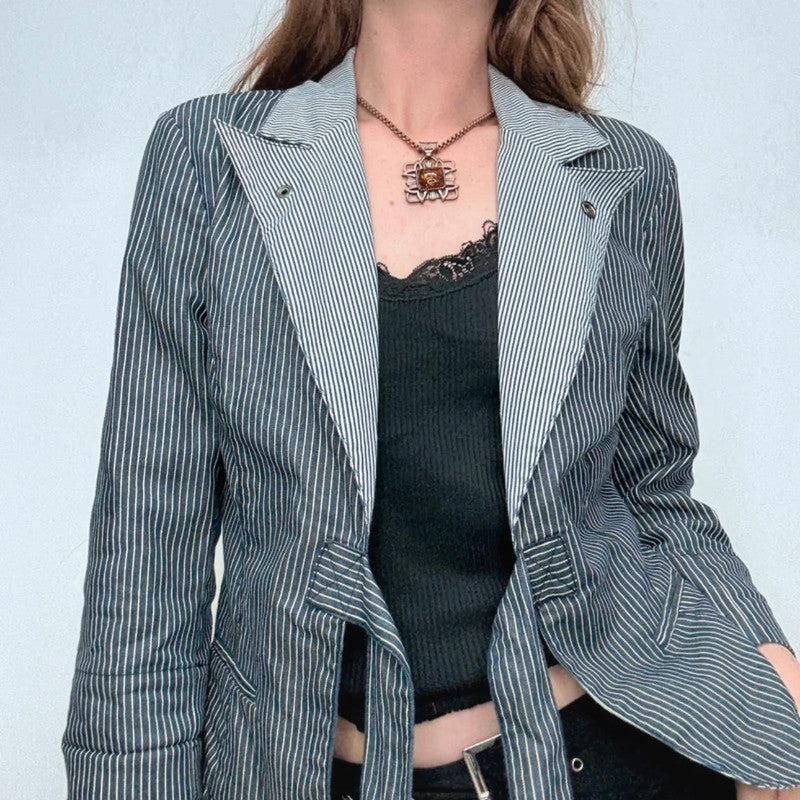pinstripe morgan high neck popper jacket