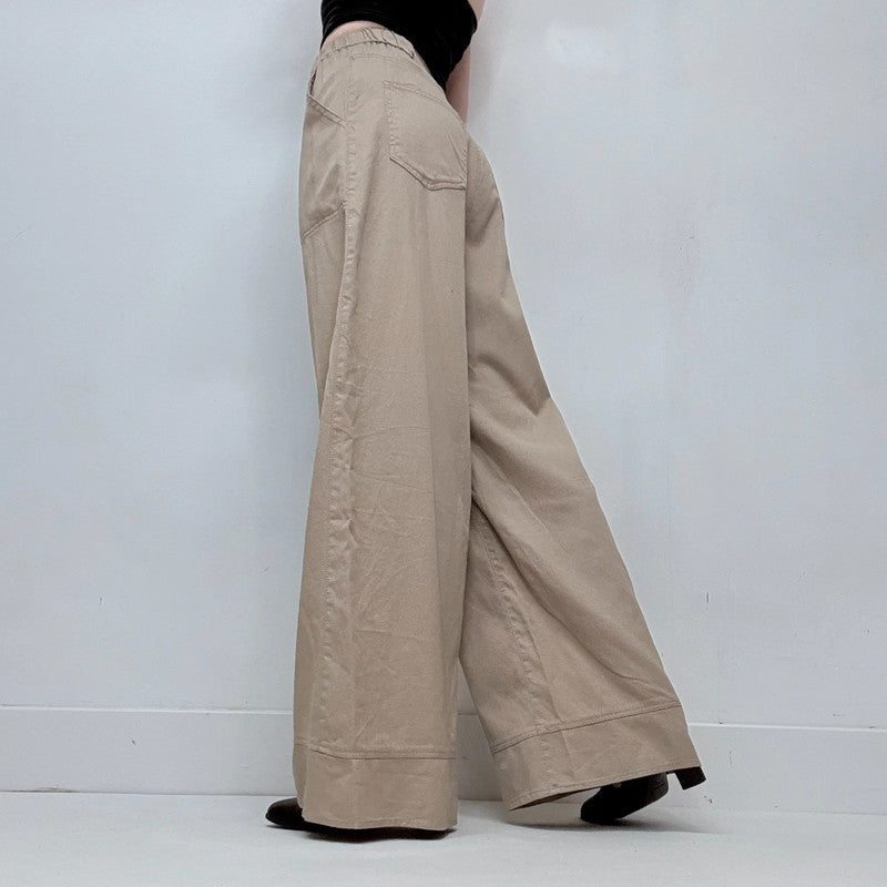 tan khaki wide leg flared trousers