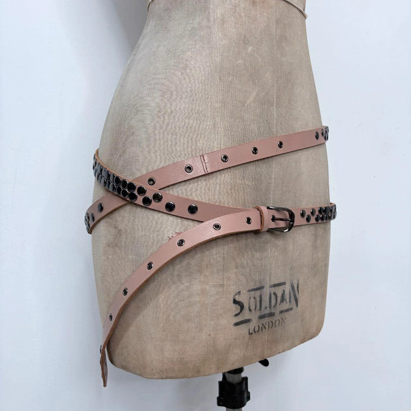 tan leather studded wrap metal belt