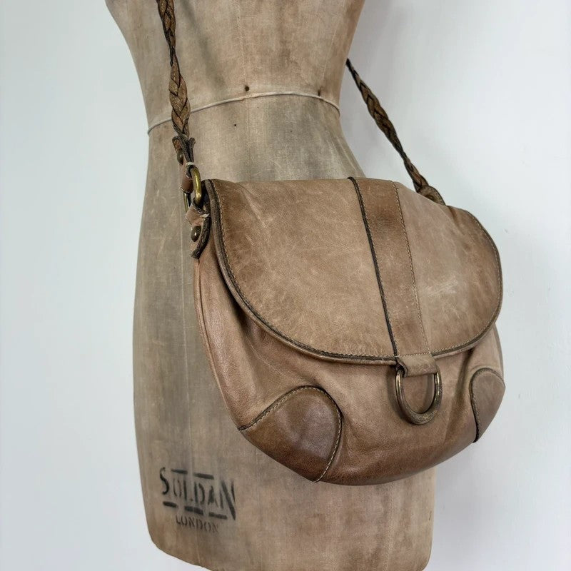 Distressed leather beige crossbody cargo city bag