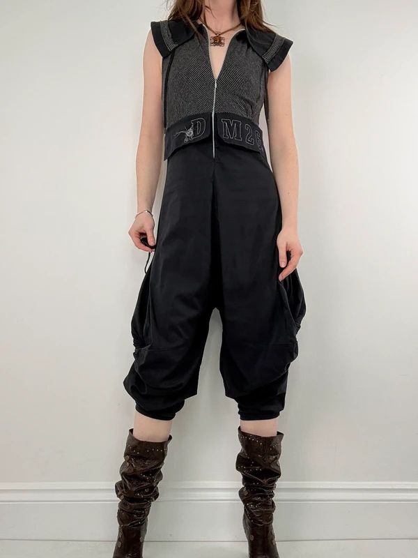 black grunge capri jumpsuit all in one