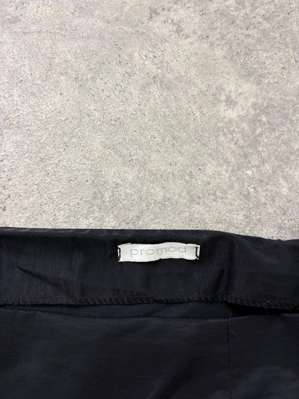 asymmetric black pleated gathered ribbon maxi skirt