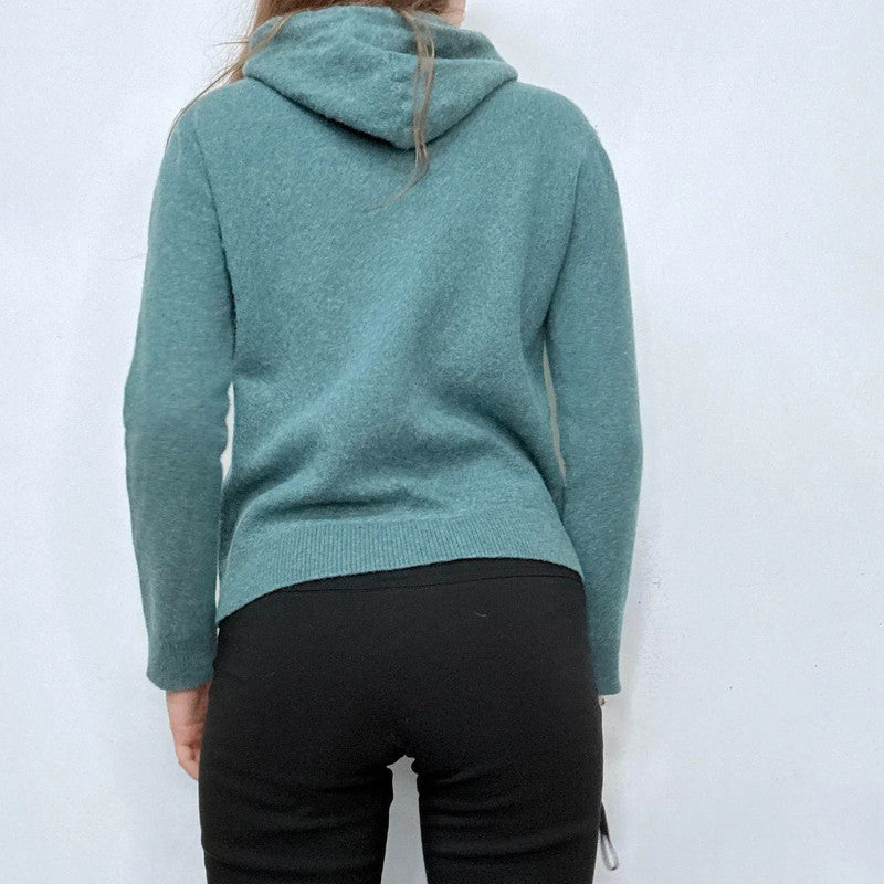 blue wool knitted hoodie