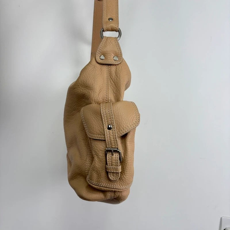 Slouchy cream leather cargo pocket satchel bag