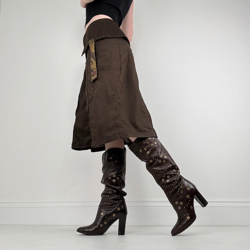 brown stuctured utility skirt
