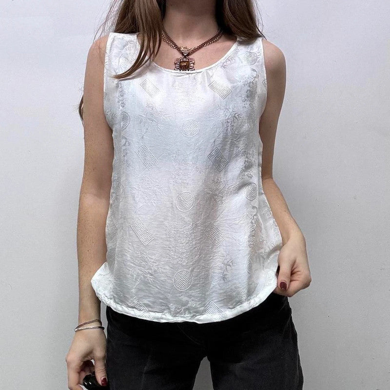 sheer white silk patterned vest