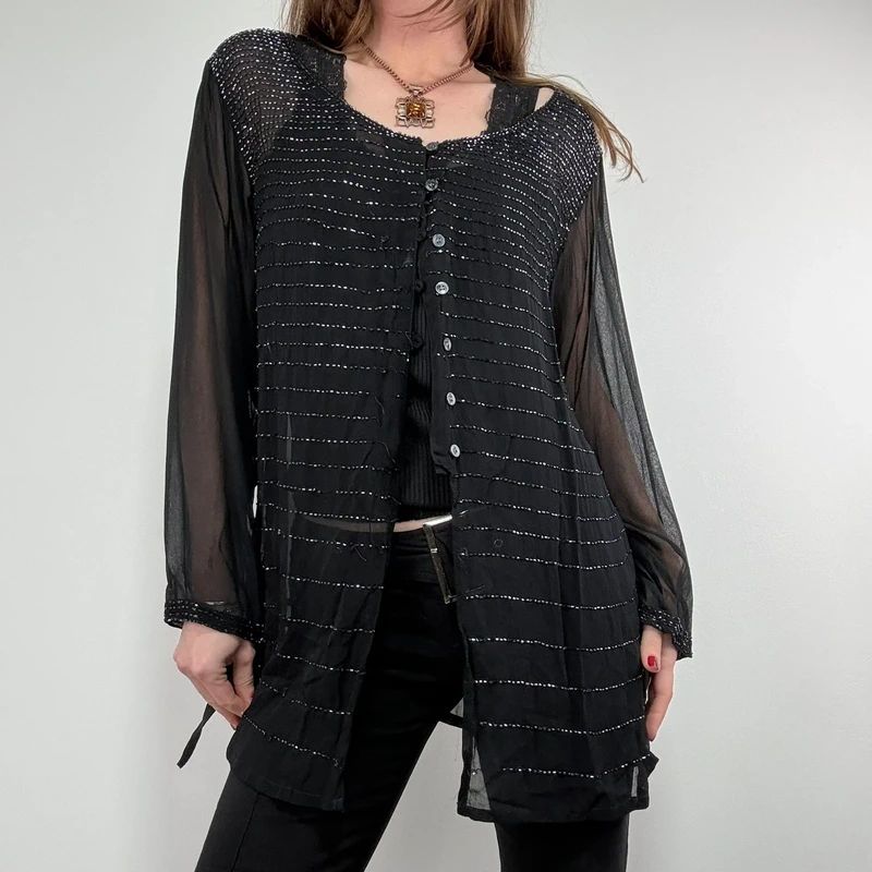sheer black beaded Rene Derhy shirt