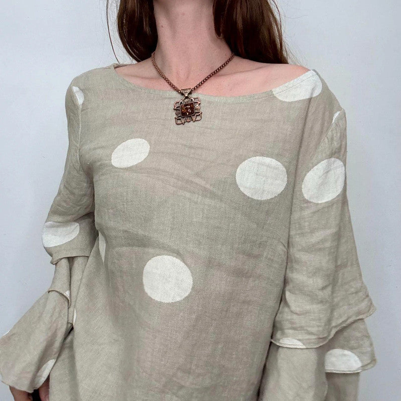 polkadot ruffle linen shirt