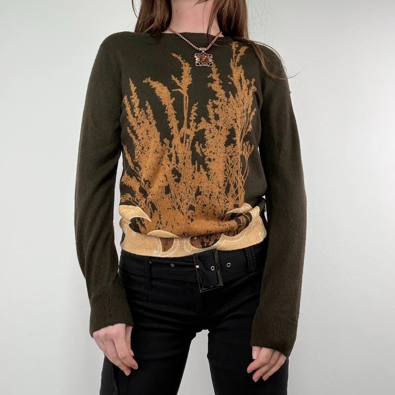 brown earthy graphic printed Y2K jumper