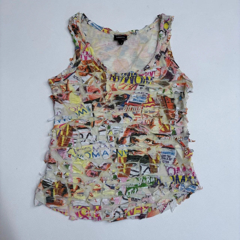 distressed sheer graphic vest