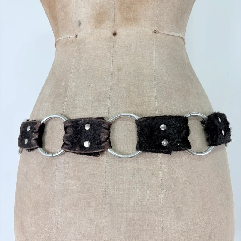 Pony hair cow hide leather chain link belt