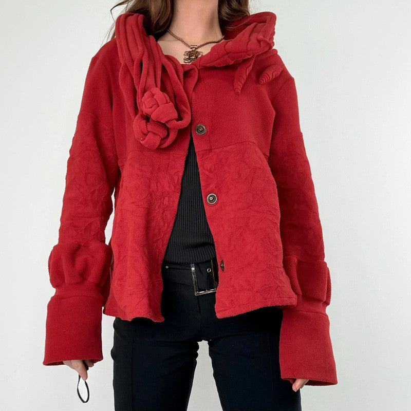 asymmetric red flared fleece jacket