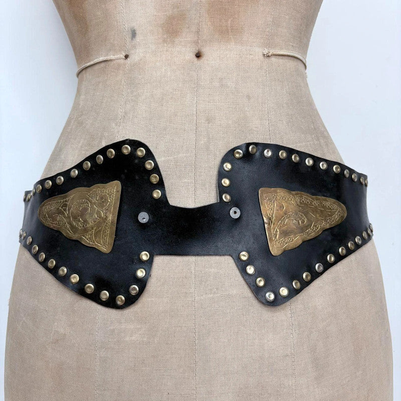 black leather studded western belt