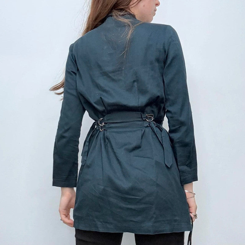 Navy flared studded shirt