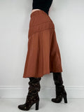 Cop Copine gathered ruched orange midi skirt