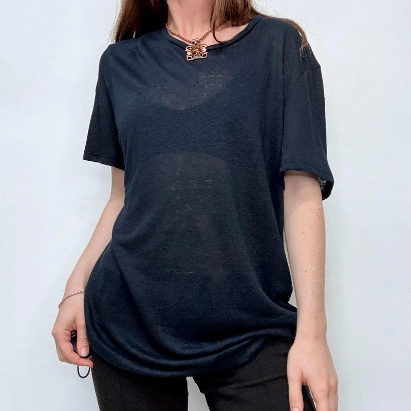 navy linen oversized minimalist t-shirt
