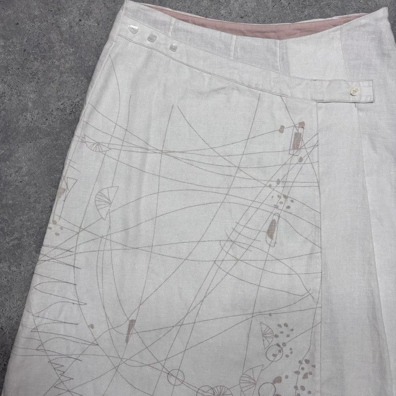 white linen pleated midi skirt