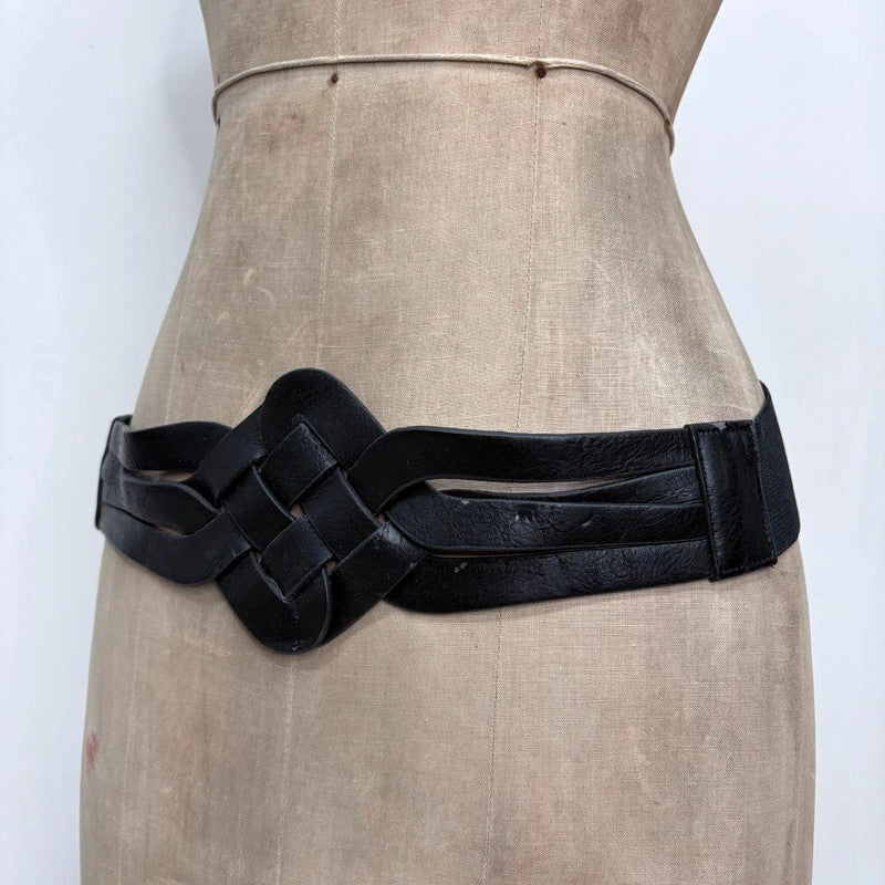 black leather woven boho belt