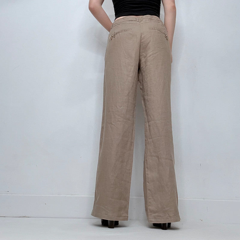 tan linen corset side lace up trousers