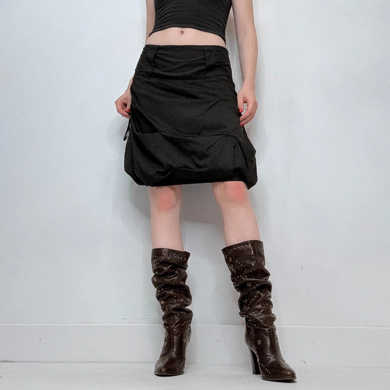 black draped pinstripe midi skirt