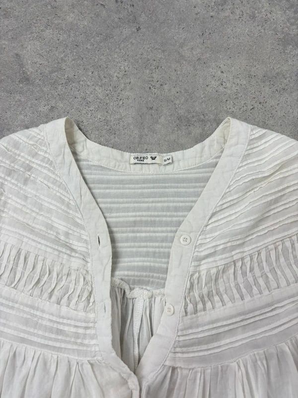 white cotton pleated flared french blouse Orfeo Paris