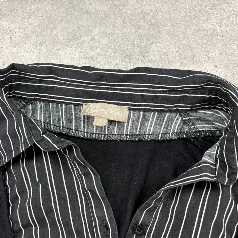 black pinstripe layered flared shirt