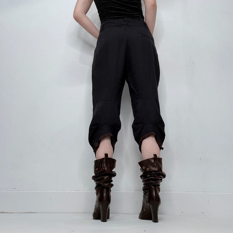 black gathered pleated trousers