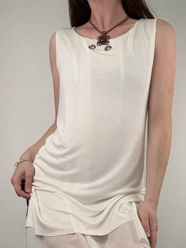 white a-line layered midi dress