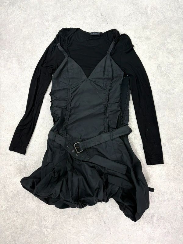 black grunge layered structured IKKS french midi dress