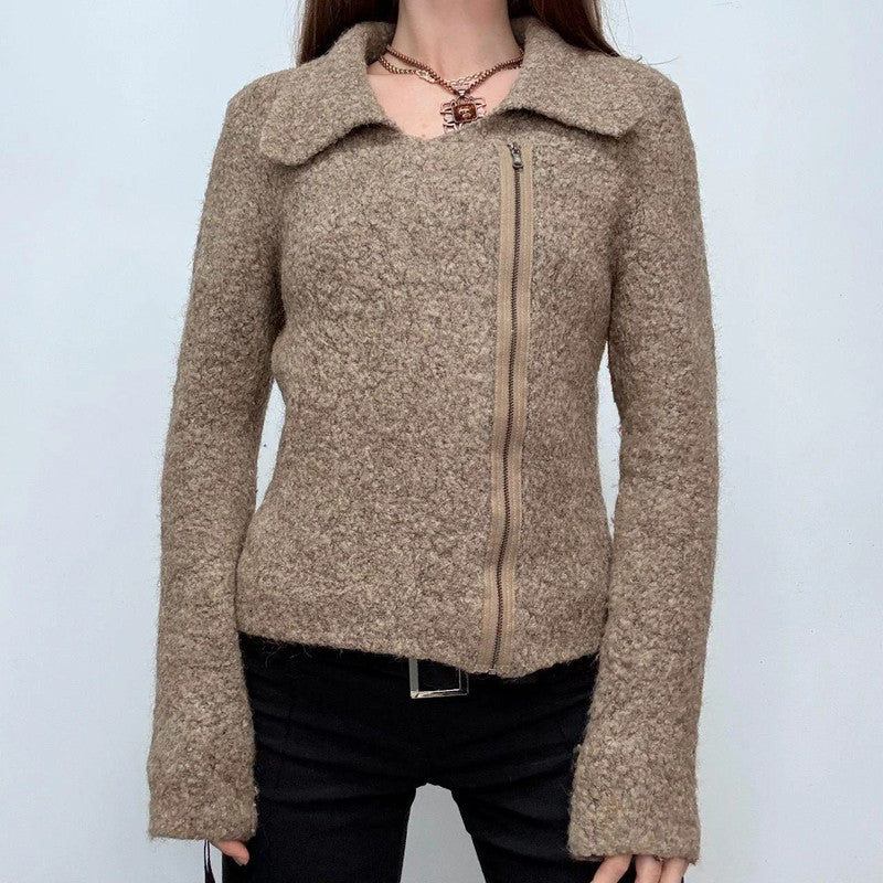 tan wool asymmetric jacket