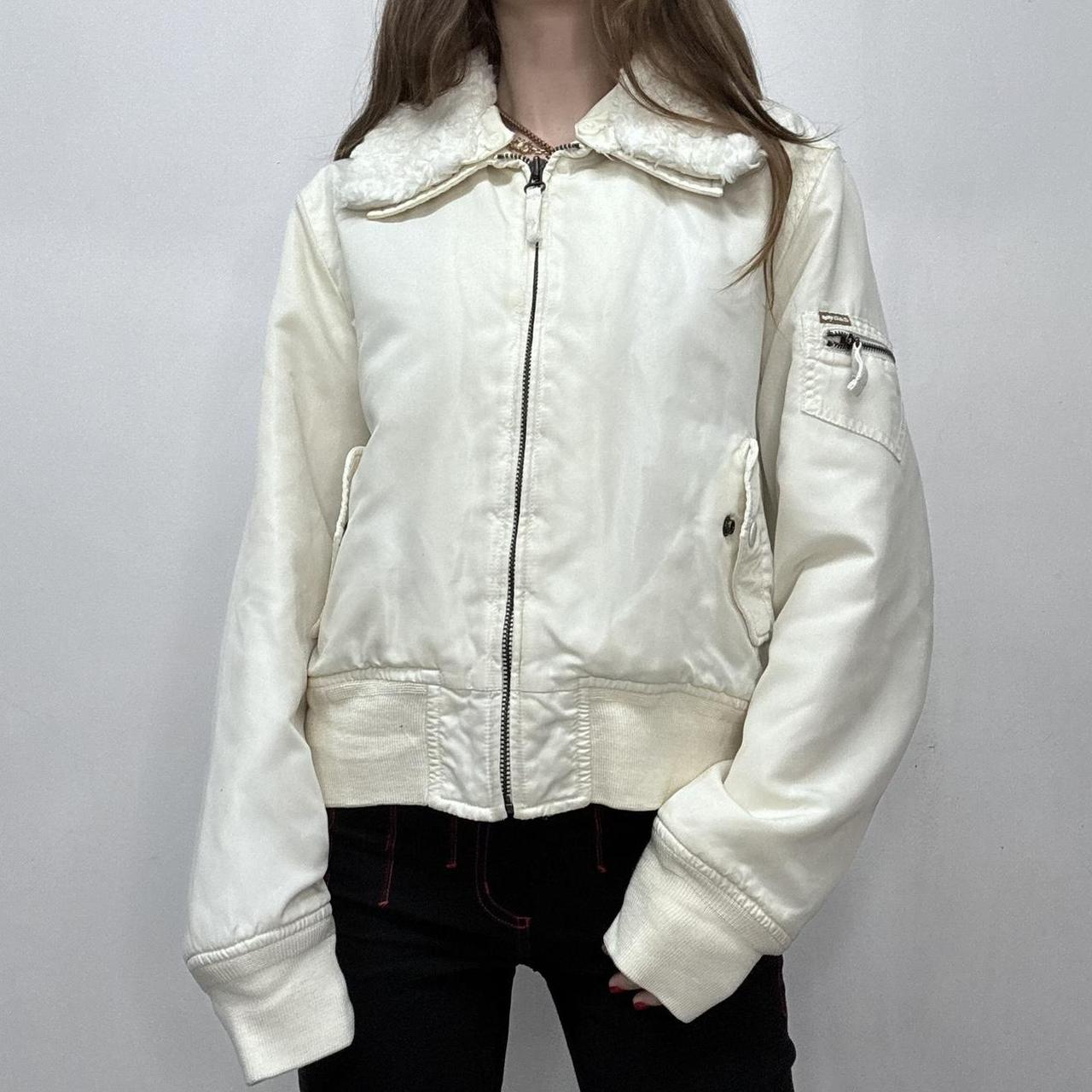 Cream slouchy fur bomber jacket
