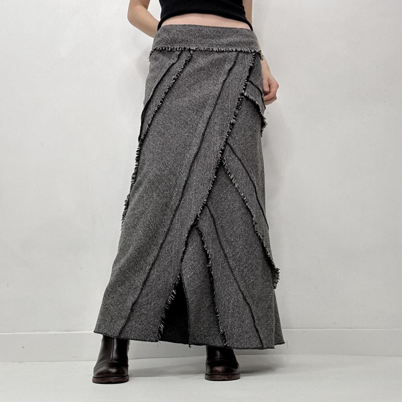 Distressed panelled grey maxi skirt