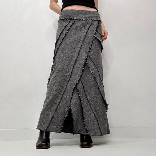 Distressed panelled grey maxi skirt