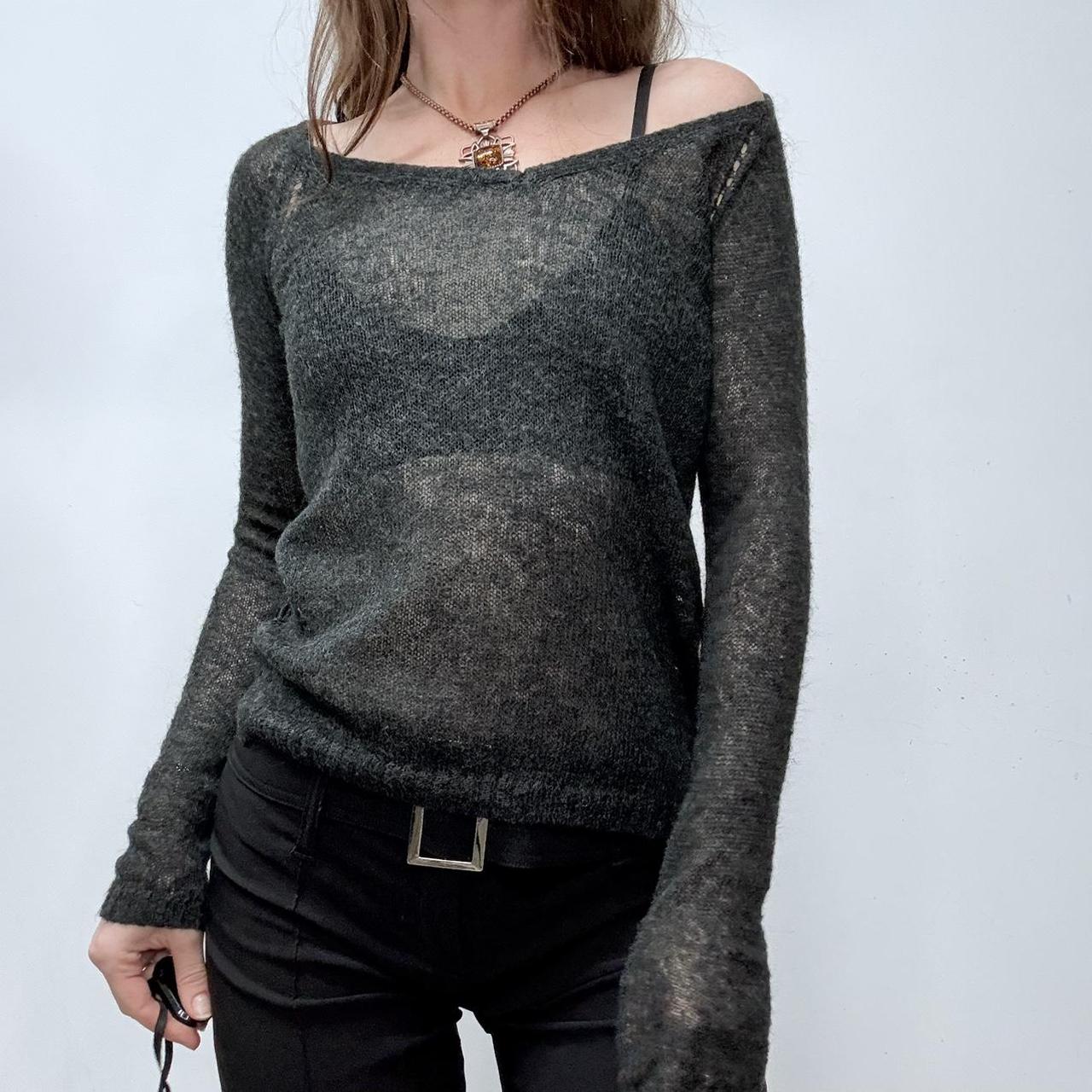 Grey sheer mohair knit slouchy jumper